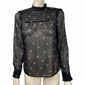 Who What Wear Black Geometric Print‎ Sheer Blouse